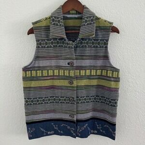 VTG 90s Cowgirl Chore Tapestry Western Aztec Textile Button Up Vest Large